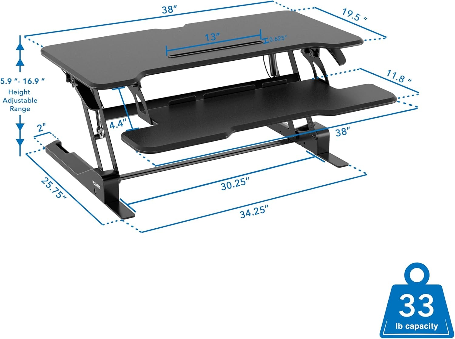 image:imageMountIt 38 Inch Standing Desk Converter Gas Spring Sit Stand Desk Riser for Dual Monitors Height Adjustable Desktop Workstation with Keyboard Tray BlackBlack
