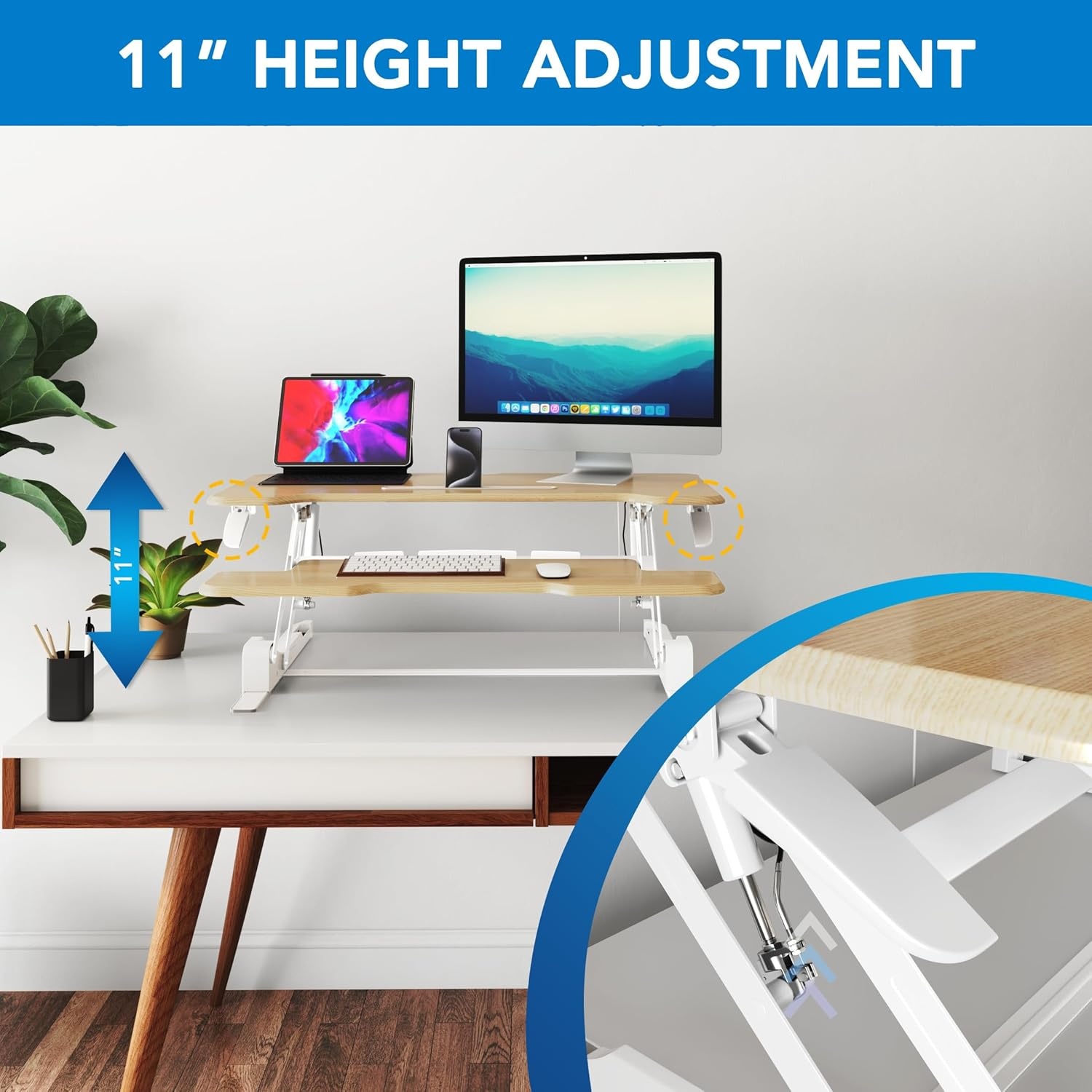 image:imageMountIt 38 Inch Standing Desk Converter Gas Spring Sit Stand Desk Riser for Dual Monitors Height Adjustable Desktop Workstation with Keyboard Tray BlackMaple