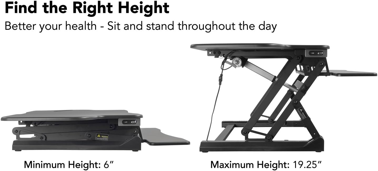 image:imageMountIt 485 Electric Standing Desk Converter for Dual Monitors Motorized Sit Stand Electric Desk Riser with USB Port amp Device Slot Keyboard Tray Adjustable Height Ergonomic Workstation Black