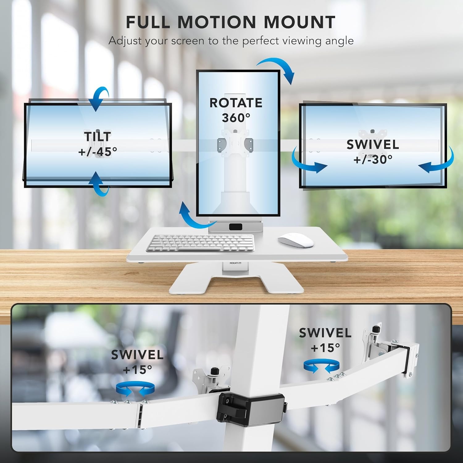 image:imageMountIt Double Monitor Electric Standing Desk Converter 2 Screens Stand Up Desk Riser Height Adjustable Desktop amp 2 Mounts for Screens up to 32 SitStand Convertor for Home Office SchoolWhite