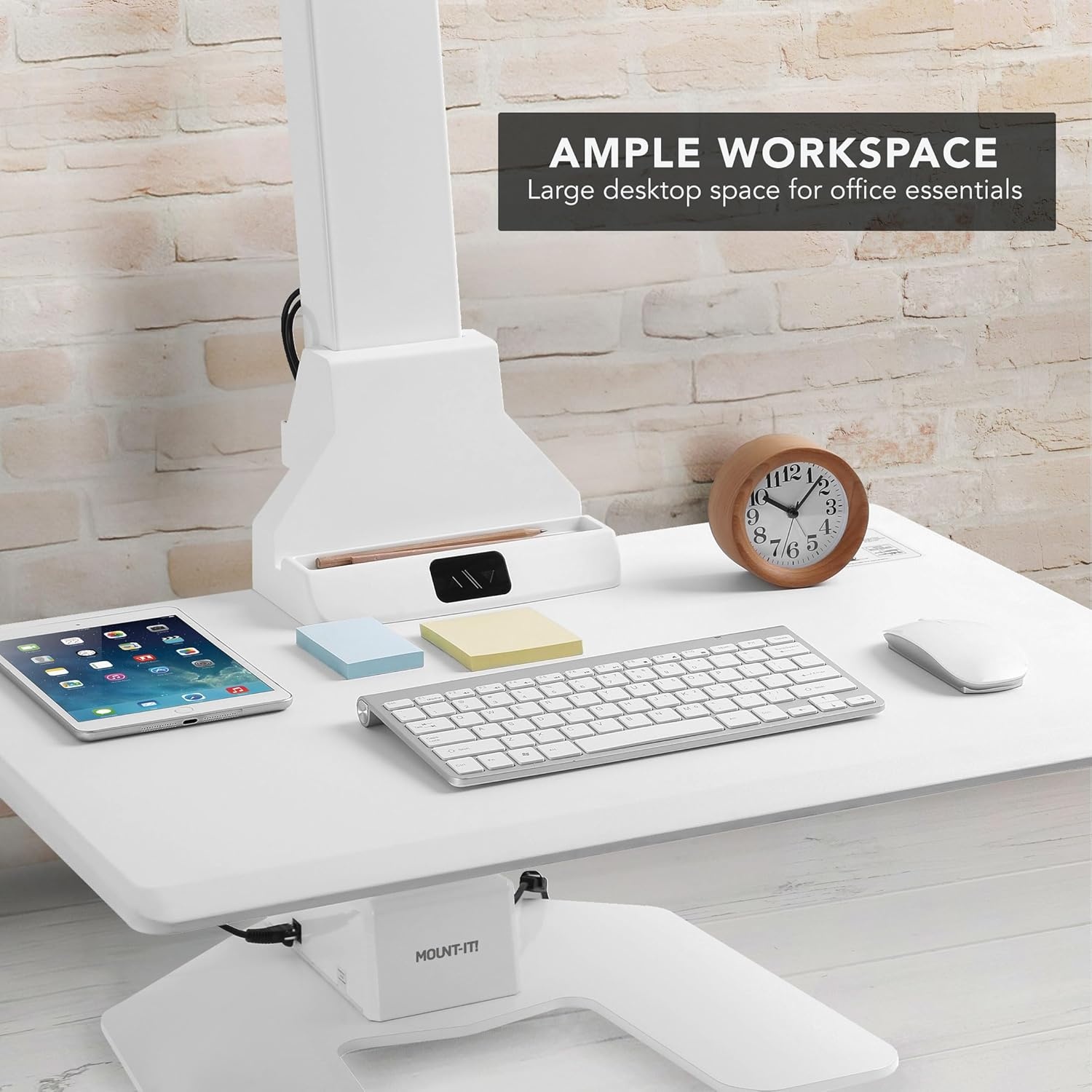 image:imageMountIt Double Monitor Electric Standing Desk Converter 2 Screens Stand Up Desk Riser Height Adjustable Desktop amp 2 Mounts for Screens up to 32 SitStand Convertor for Home Office SchoolWhite
