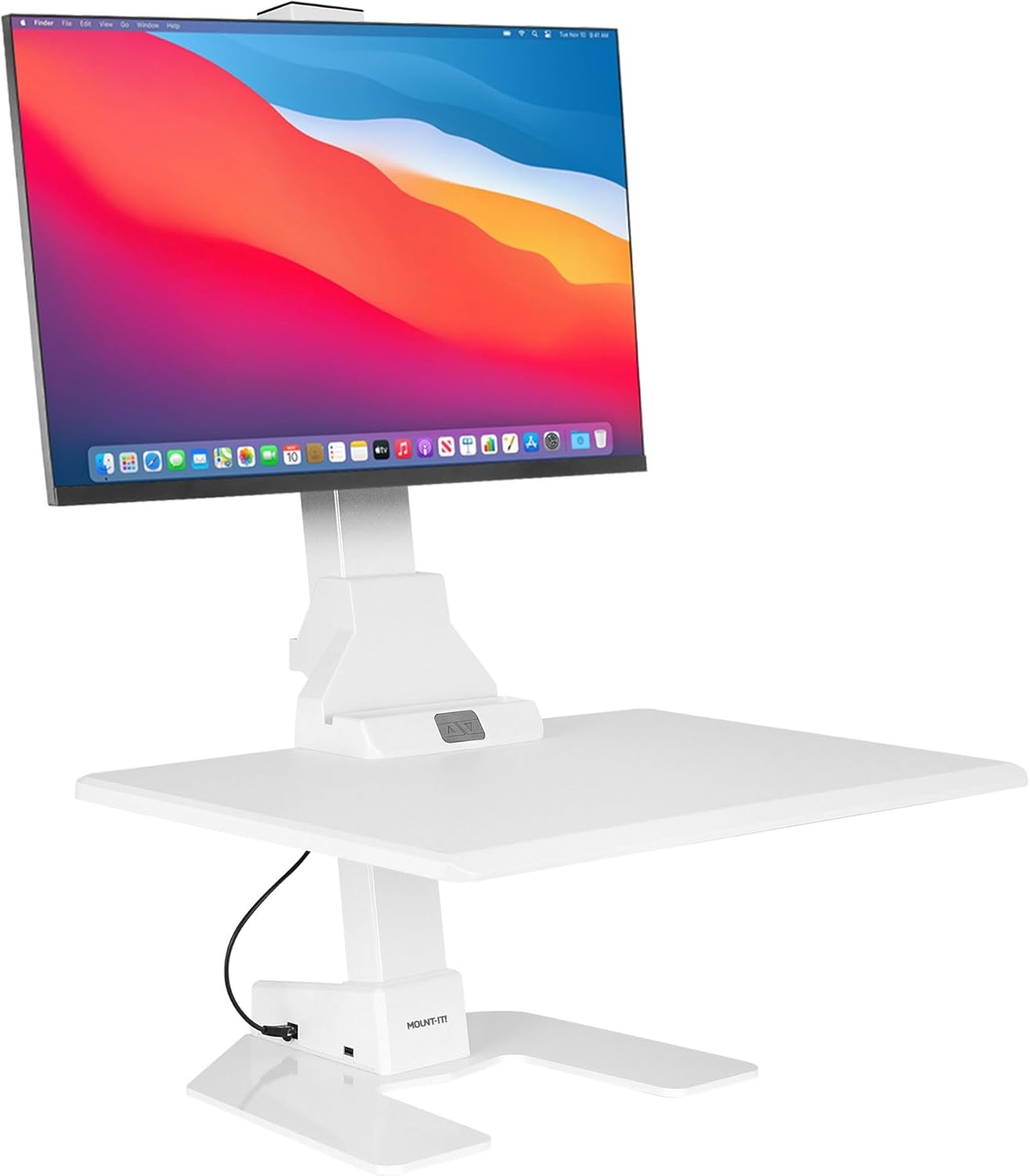 image:imageMountIt Double Monitor Electric Standing Desk Converter 2 Screens Stand Up Desk Riser Height Adjustable Desktop amp 2 Mounts for Screens up to 32 SitStand Convertor for Home Office SchoolWhite