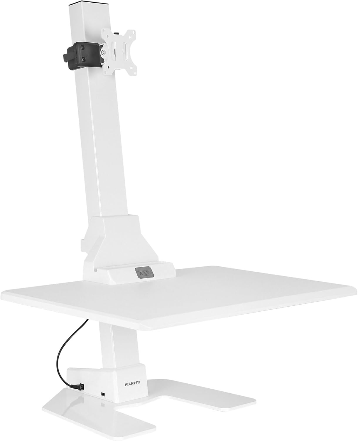 image:imageMountIt Double Monitor Electric Standing Desk Converter 2 Screens Stand Up Desk Riser Height Adjustable Desktop amp 2 Mounts for Screens up to 32 SitStand Convertor for Home Office SchoolWhite