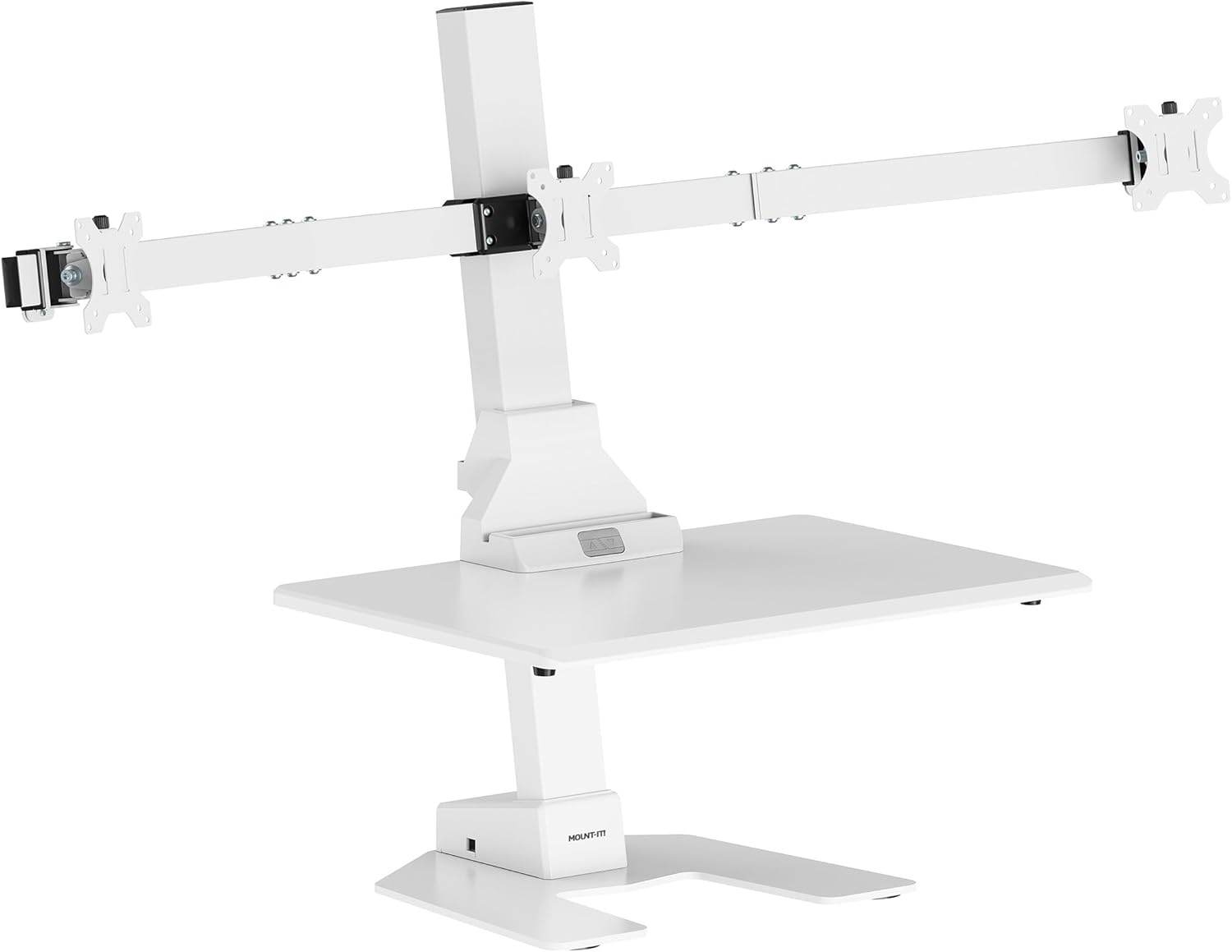 image:imageMountIt Double Monitor Electric Standing Desk Converter 2 Screens Stand Up Desk Riser Height Adjustable Desktop amp 2 Mounts for Screens up to 32 SitStand Convertor for Home Office SchoolWhite