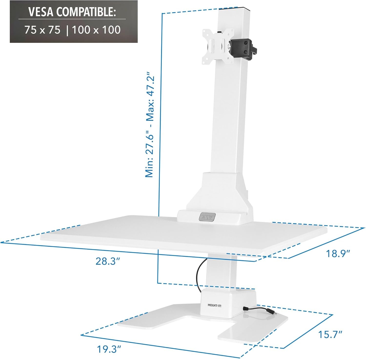 image:imageMountIt Double Monitor Electric Standing Desk Converter 2 Screens Stand Up Desk Riser Height Adjustable Desktop amp 2 Mounts for Screens up to 32 SitStand Convertor for Home Office SchoolWhite