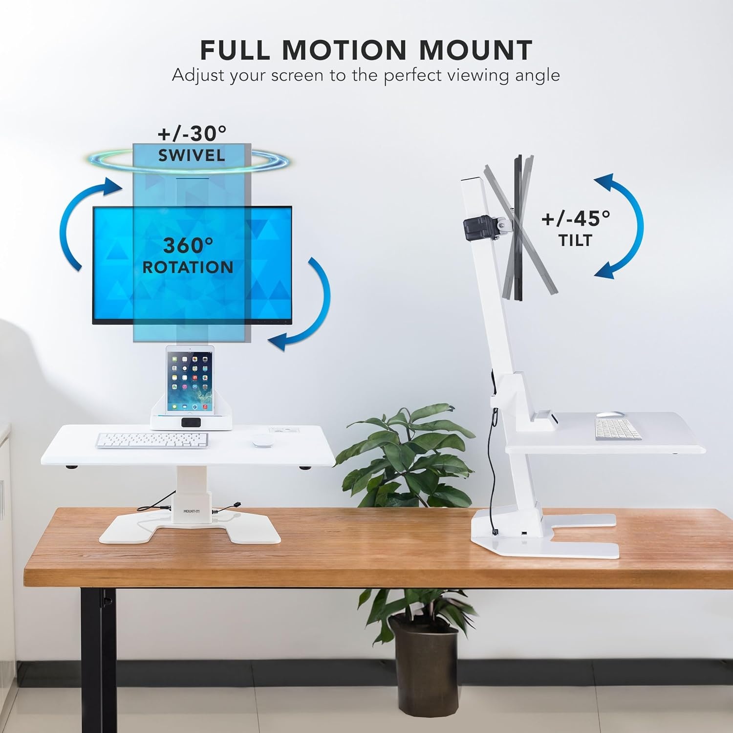 image:imageMountIt Double Monitor Electric Standing Desk Converter 2 Screens Stand Up Desk Riser Height Adjustable Desktop amp 2 Mounts for Screens up to 32 SitStand Convertor for Home Office SchoolWhite