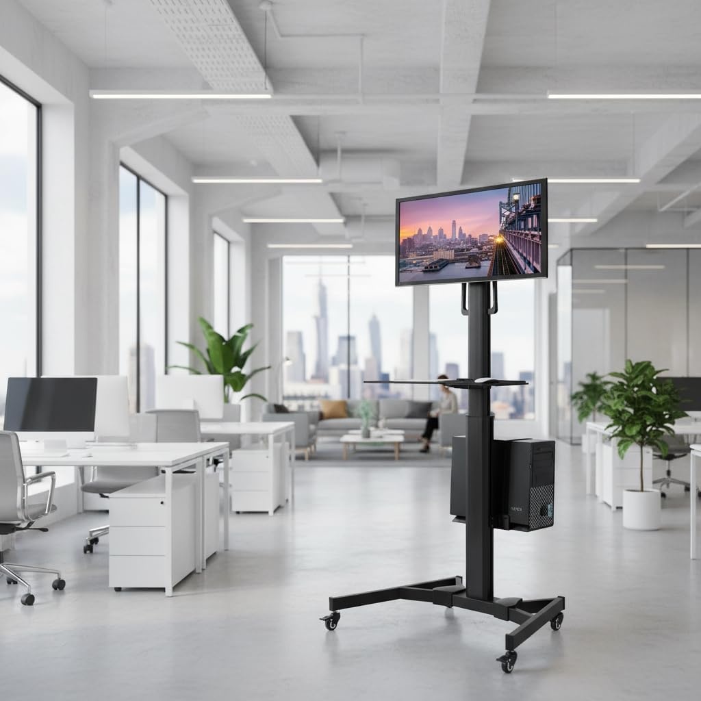 image:imageMountIt Dual Monitor Computer Cart Mobile Standing Desk with Wheels Rolling Workstation with Keyboard Tray CPU Holder and Adjustable Screen Mount for Office Medical or Warehouse1 Monitor
