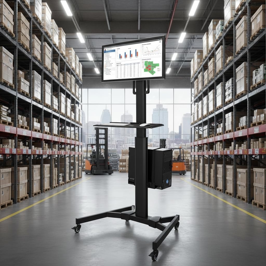 image:imageMountIt Dual Monitor Computer Cart Mobile Standing Desk with Wheels Rolling Workstation with Keyboard Tray CPU Holder and Adjustable Screen Mount for Office Medical or Warehouse1 Monitor