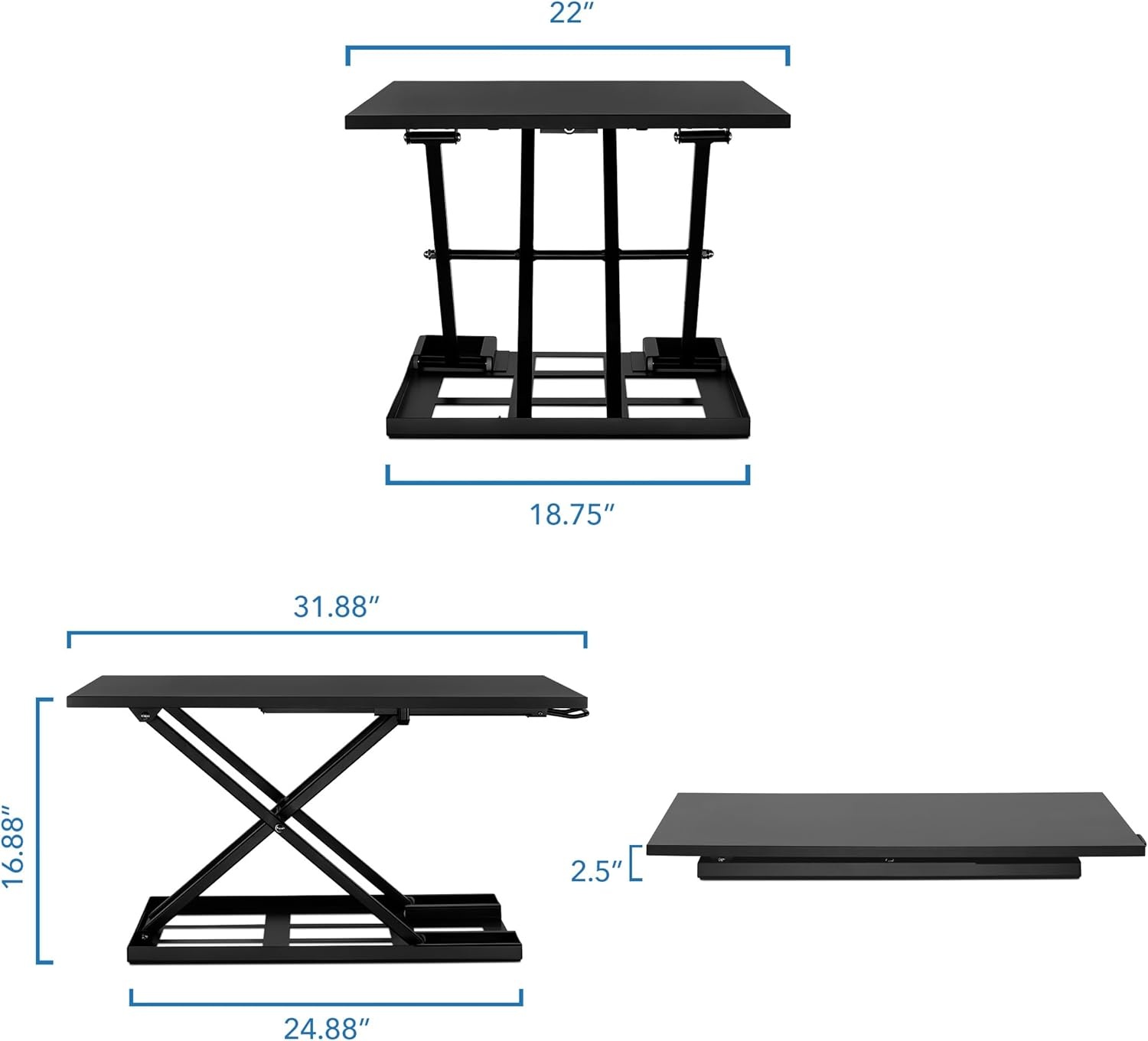 image:imageMountIt Standing Desk Converter 32 x 22 Sit Stand Desk Riser with Gas Spring Lift Slim 25 Low Profile Height Adjustable Desktop Workstation Preassembled SitStand Solution for Home amp OfficeBlack