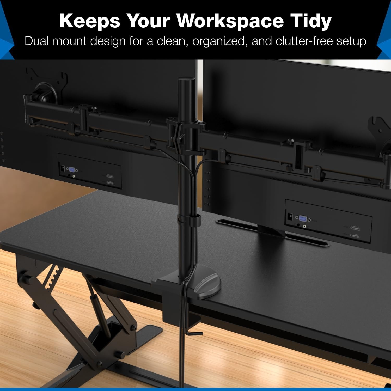 image:imageMountIt Standing Desk Converter Dual Monitor 2 Screen Mounts Included Height Adjustable Desk Riser in Black Stand Up Desk Convertor Large 36 Wide Sit Stand Convertor with Manual Lift Gas Spring