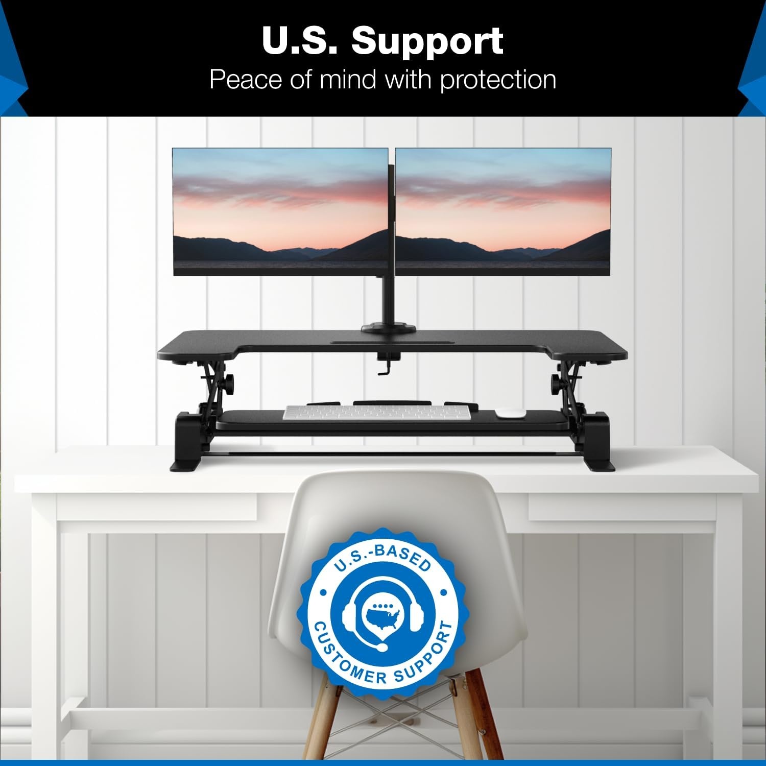 image:imageMountIt Standing Desk Converter Dual Monitor 2 Screen Mounts Included Height Adjustable Desk Riser in Black Stand Up Desk Convertor Large 36 Wide Sit Stand Convertor with Manual Lift Gas Spring
