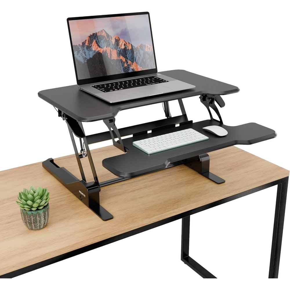 image:imageMountIt 38 Inch Standing Desk Converter Gas Spring Sit Stand Desk Riser for Dual Monitors Height Adjustable Desktop Workstation with Keyboard Tray BlackBlack