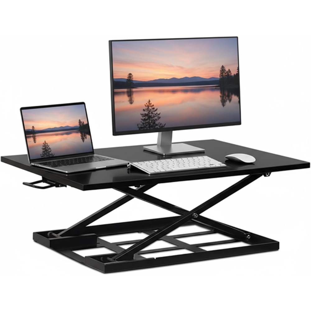 image:imageMountIt Standing Desk Converter 32 x 22 Sit Stand Desk Riser with Gas Spring Lift Slim 25 Low Profile Height Adjustable Desktop Workstation Preassembled SitStand Solution for Home amp OfficeBlack