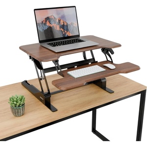 image:imageMountIt 38 Inch Standing Desk Converter  Gas Spring Sit Stand Desk Riser for Dual Monitors  Height Adjustable Desktop Workstation with Keyboard Tray  BlackDark Walnut