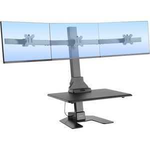image:imageMountIt Double Monitor Electric Standing Desk Converter  2 Screens Stand Up Desk Riser  Height Adjustable Desktop amp 2 Mounts for Screens up to 32 SitStand Convertor for Home Office SchoolBlack