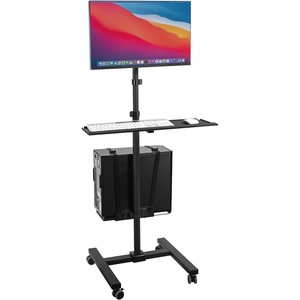 image:imageMountIt Rolling Computer Cart on Wheels Mobile Desk Workstation with Monitor Mount for up to 32 Screen Full Keyboard Tray Floating Adjustable CPU Holder Standing up to 70 Tall