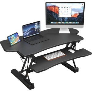 image:imageMountIt Standing Desk Converter 48 Wide Sit Stand Desk Riser with Dual Gas Spring Handles Height Adjustable from 61925 Extra Large Tabletop for 2 Monitors Keyboard Tray amp Device Slot Black