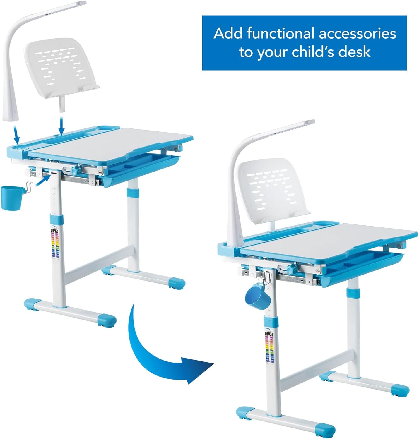 image:imageMountIt Accessory Kit for Height AdjustableKidsDesk Includes LEDLamp Book Holder Shelf and Pencil HolderCup GreyBlue