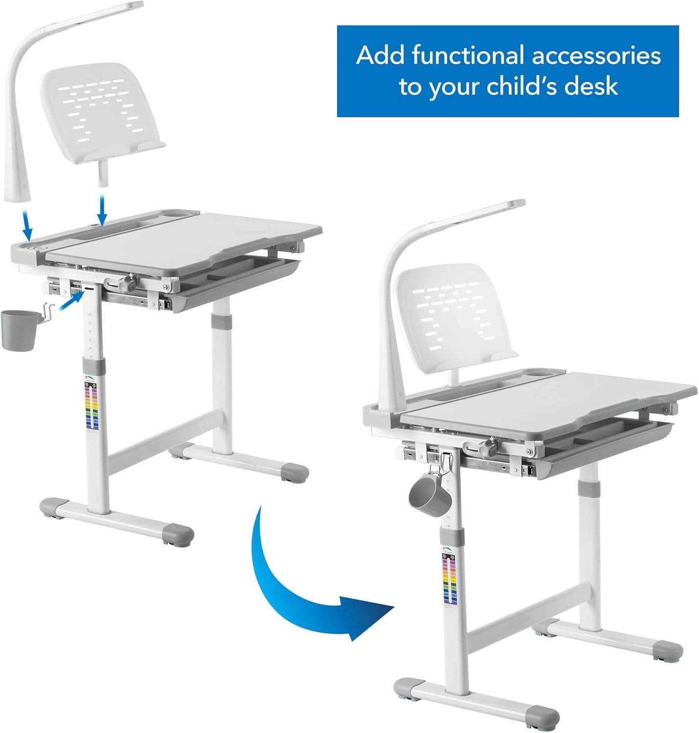 image:imageMountIt Accessory Kit for Height AdjustableKidsDesk Includes LEDLamp Book Holder Shelf and Pencil HolderCup GreyGray
