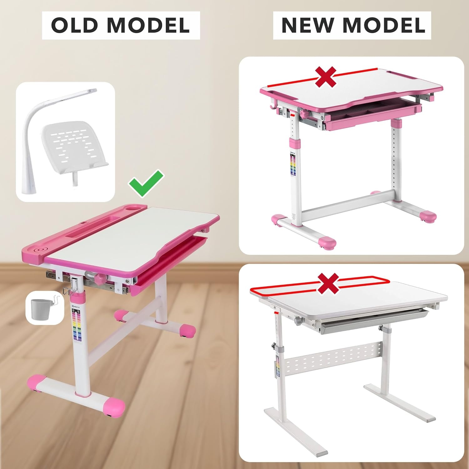 image:imageMountIt Accessory Kit for Height AdjustableKidsDesk Includes LEDLamp Book Holder Shelf and Pencil HolderCup GreyPink