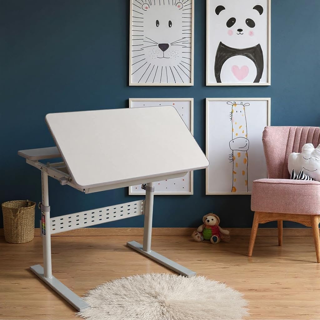 image:imageMountIt Kids Adjustable Desk with Tilting Desktop Height Adjustable Study Table with Storage Drawer Ergonomic Desk for Writing Drawing amp Homework 315 x 26 Desktop Size Gray