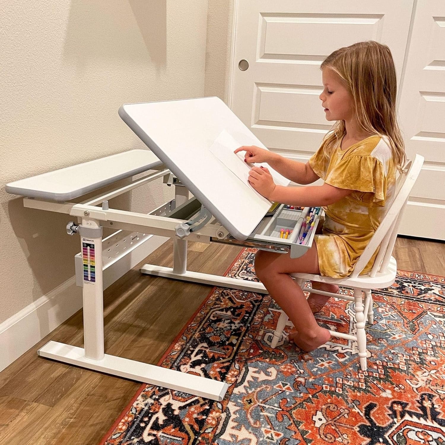 image:imageMountIt Kids Adjustable Desk with Tilting Desktop Height Adjustable Study Table with Storage Drawer Ergonomic Desk for Writing Drawing amp Homework 315 x 26 Desktop Size Gray