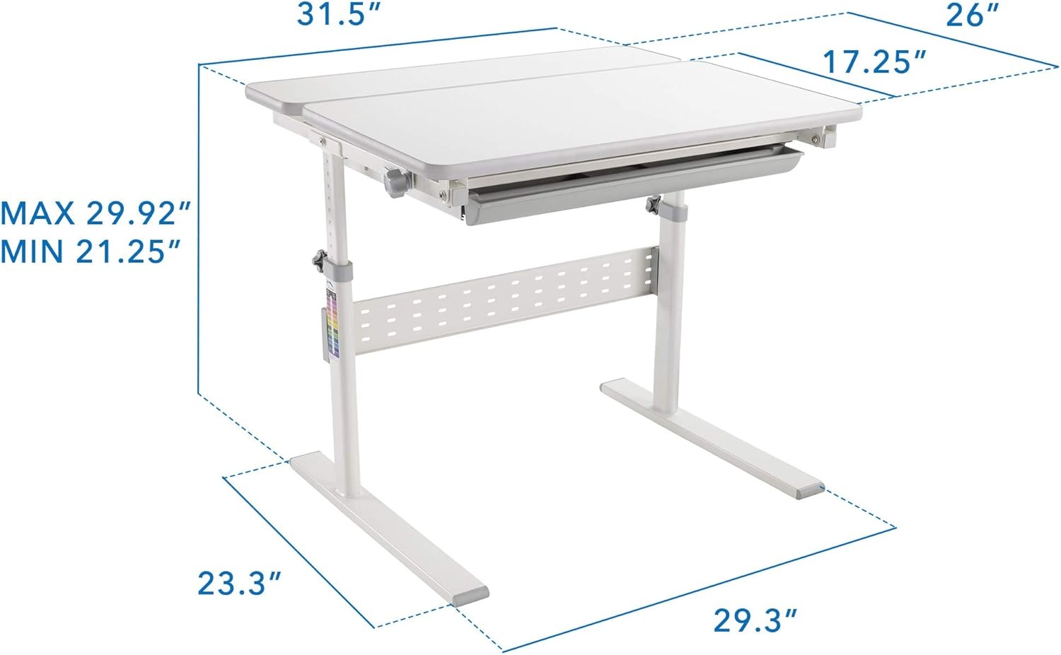 image:imageMountIt Kids Adjustable Desk with Tilting Desktop Height Adjustable Study Table with Storage Drawer Ergonomic Desk for Writing Drawing amp Homework 315 x 26 Desktop Size Gray
