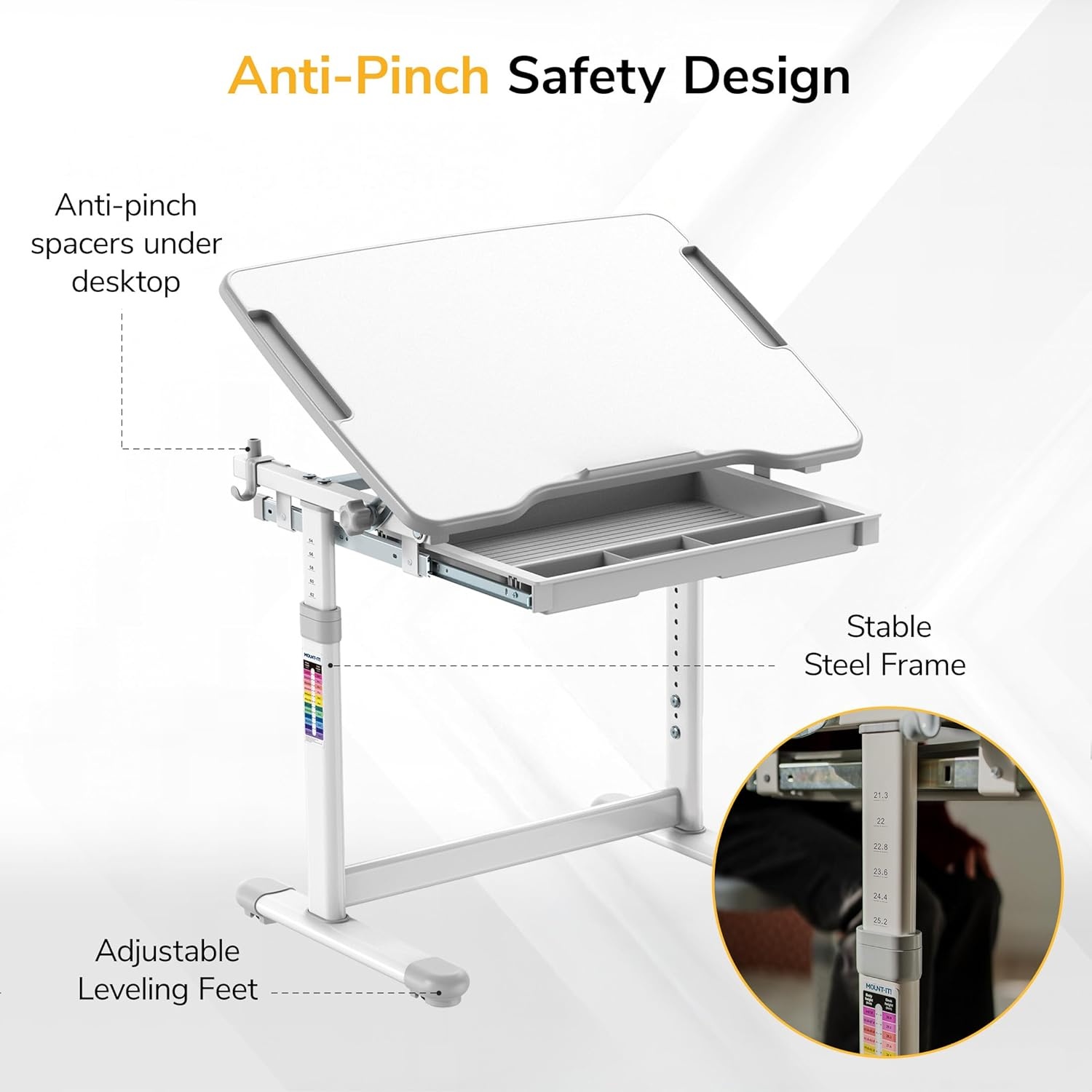 image:imageMountIt Kids Desk and Chair Set Height Adjustable Sturdy Girl Desk Child Study Desk and Chair Set for Boys Table for Art Home School Drafting Ergonomic with Storage Drawer PinkGrey
