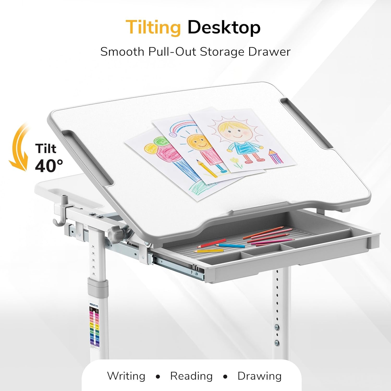 image:imageMountIt Kids Desk and Chair Set Height Adjustable Sturdy Girl Desk Child Study Desk and Chair Set for Boys Table for Art Home School Drafting Ergonomic with Storage Drawer PinkGrey