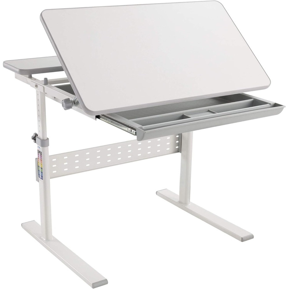 image:imageMountIt Kids Adjustable Desk with Tilting Desktop Height Adjustable Study Table with Storage Drawer Ergonomic Desk for Writing Drawing amp Homework 315 x 26 Desktop Size Gray
