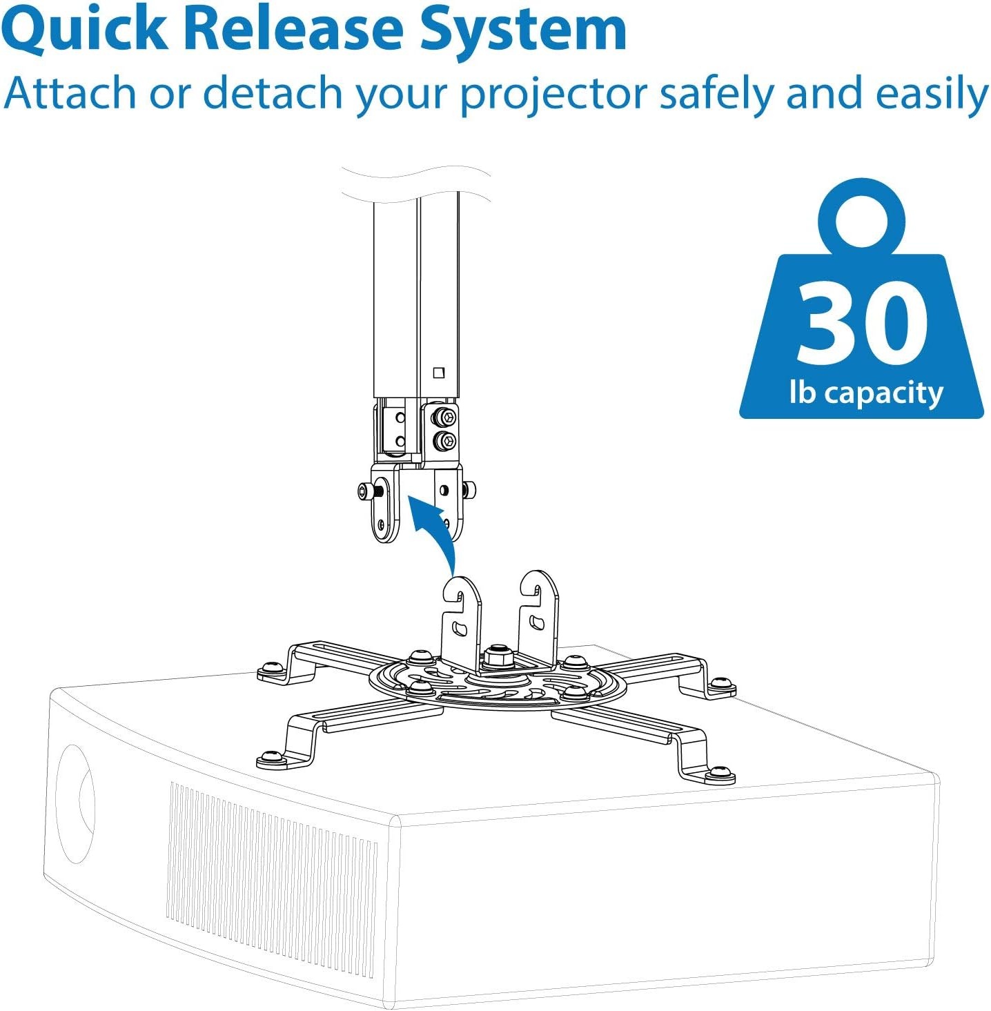 image:imageMOUNTIT Low Profile Projector Ceiling Mount 30 lbs Capacity Universal Bracket 360 Full Motion Rotation with 30 Degree Tilt and Roll 6 Inches High White ShortMedium