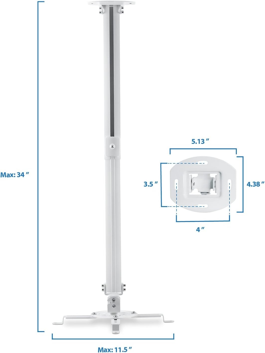 image:imageMOUNTIT Low Profile Projector Ceiling Mount 30 lbs Capacity Universal Bracket 360 Full Motion Rotation with 30 Degree Tilt and Roll 6 Inches High White ShortLong