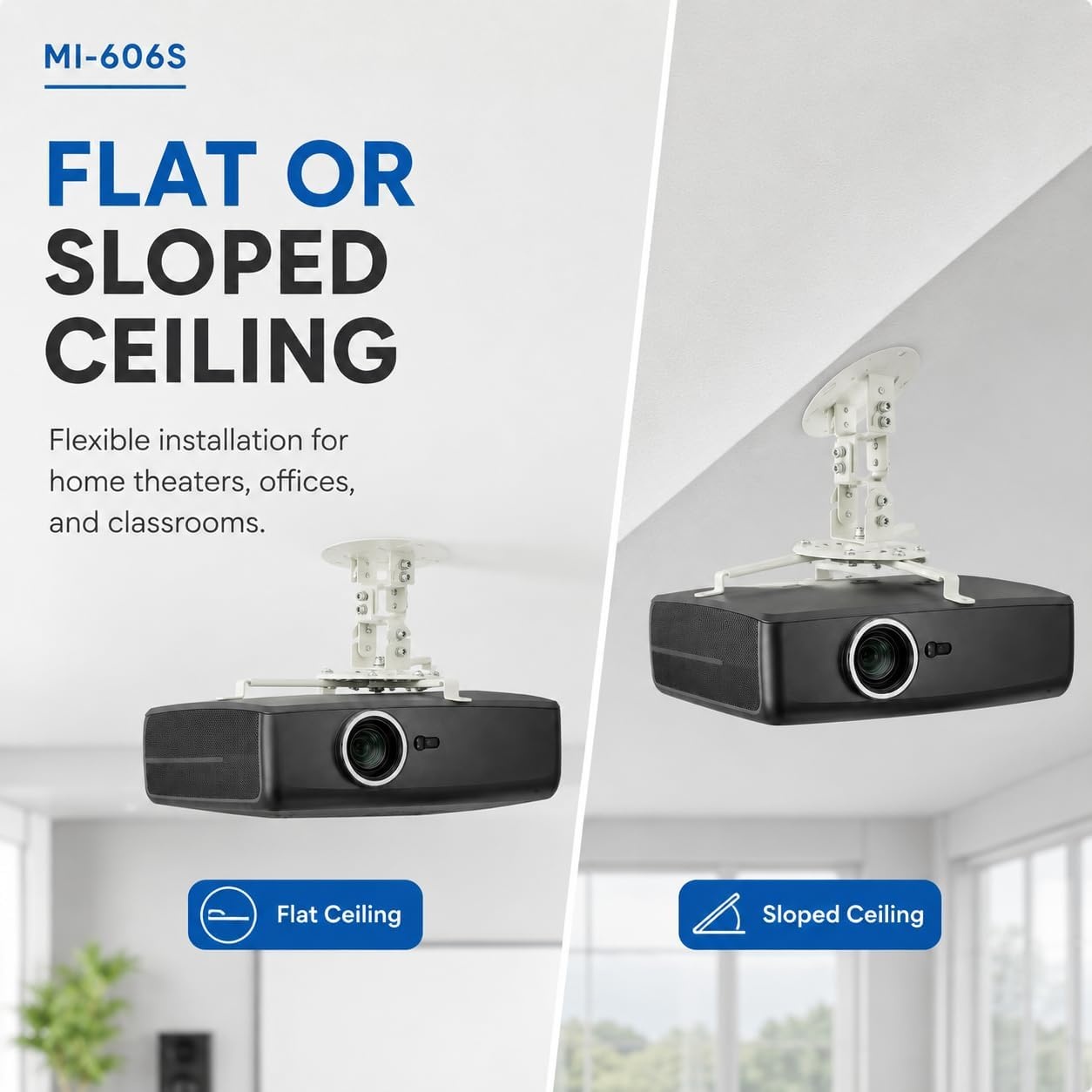 image:imageMOUNTIT Low Profile Projector Ceiling Mount 30 lbs Capacity Universal Bracket 360 Full Motion Rotation with 30 Degree Tilt and Roll 6 Inches High White ShortShort