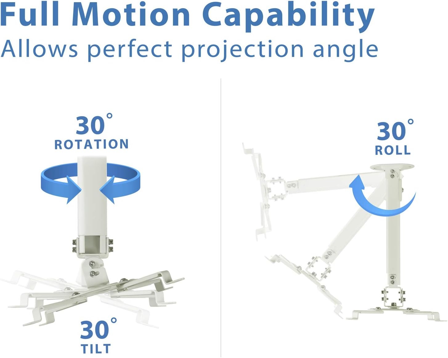 image:imageMOUNTIT Low Profile Projector Ceiling Mount 30 lbs Capacity Universal Bracket 360 Full Motion Rotation with 30 Degree Tilt and Roll 6 Inches High White ShortMedium