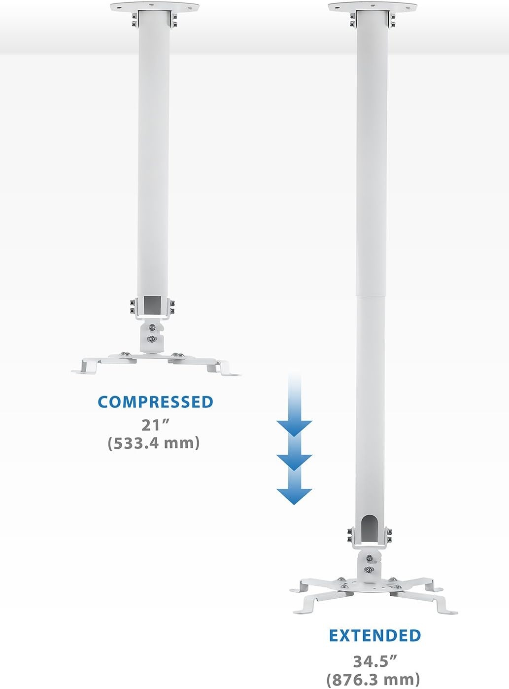 image:imageMOUNTIT Low Profile Projector Ceiling Mount 30 lbs Capacity Universal Bracket 360 Full Motion Rotation with 30 Degree Tilt and Roll 6 Inches High White ShortLong