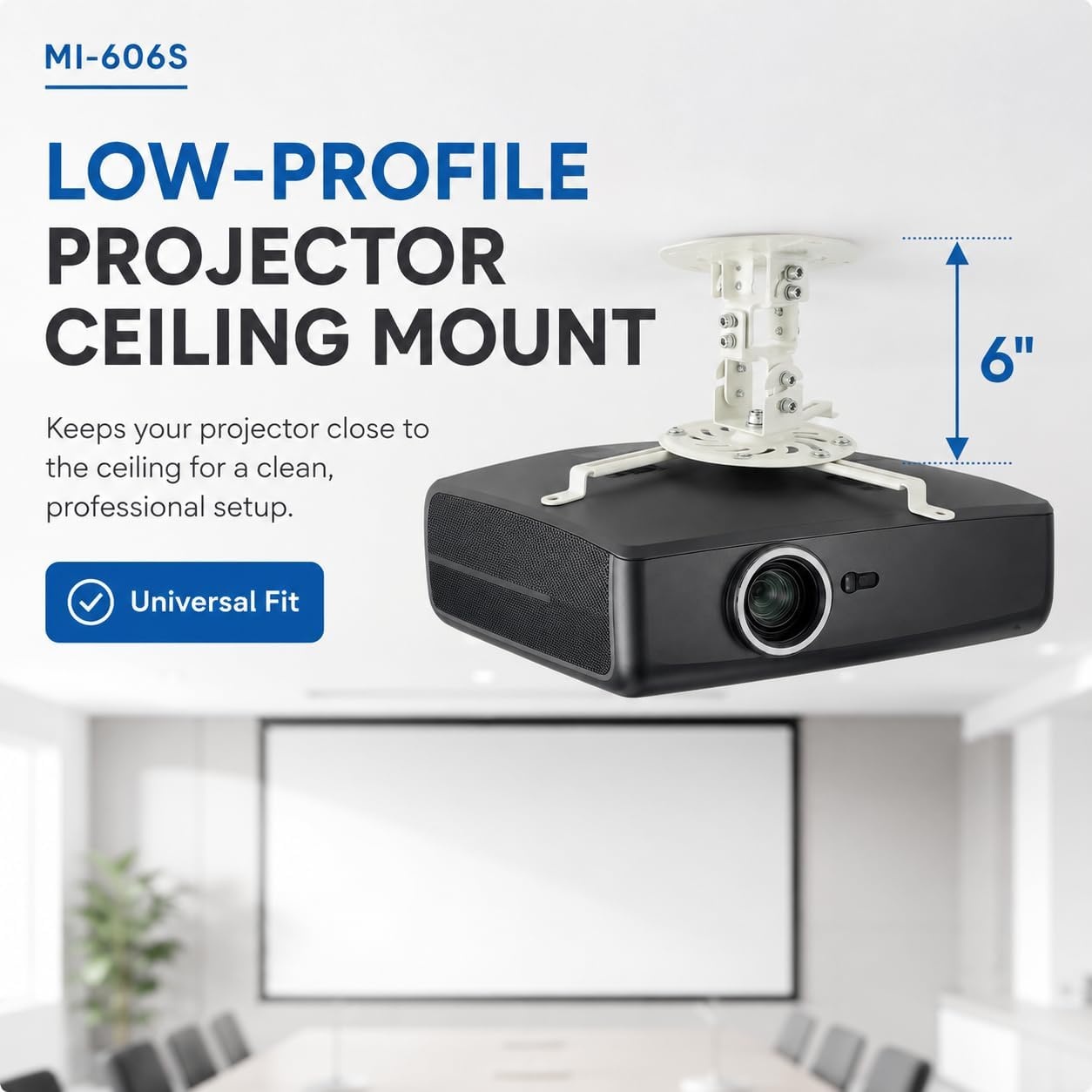 image:imageMOUNTIT Low Profile Projector Ceiling Mount 30 lbs Capacity Universal Bracket 360 Full Motion Rotation with 30 Degree Tilt and Roll 6 Inches High White ShortShort