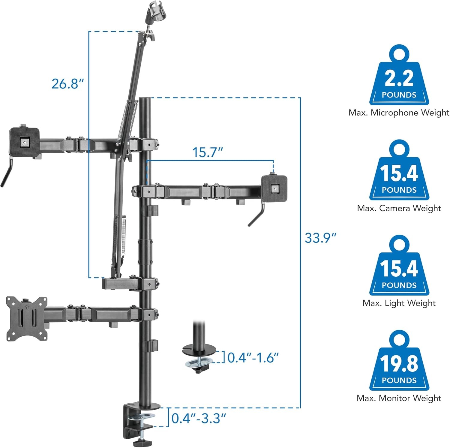image:imageMountIt AllinOne Streaming Desk Mount 4 Arm Setup for Monitor Camera Ring Light amp Mic Live Stream Equipment for YouTube Podcast Gaming Zoom VESA Compatible ClampGrommet Base4 arm