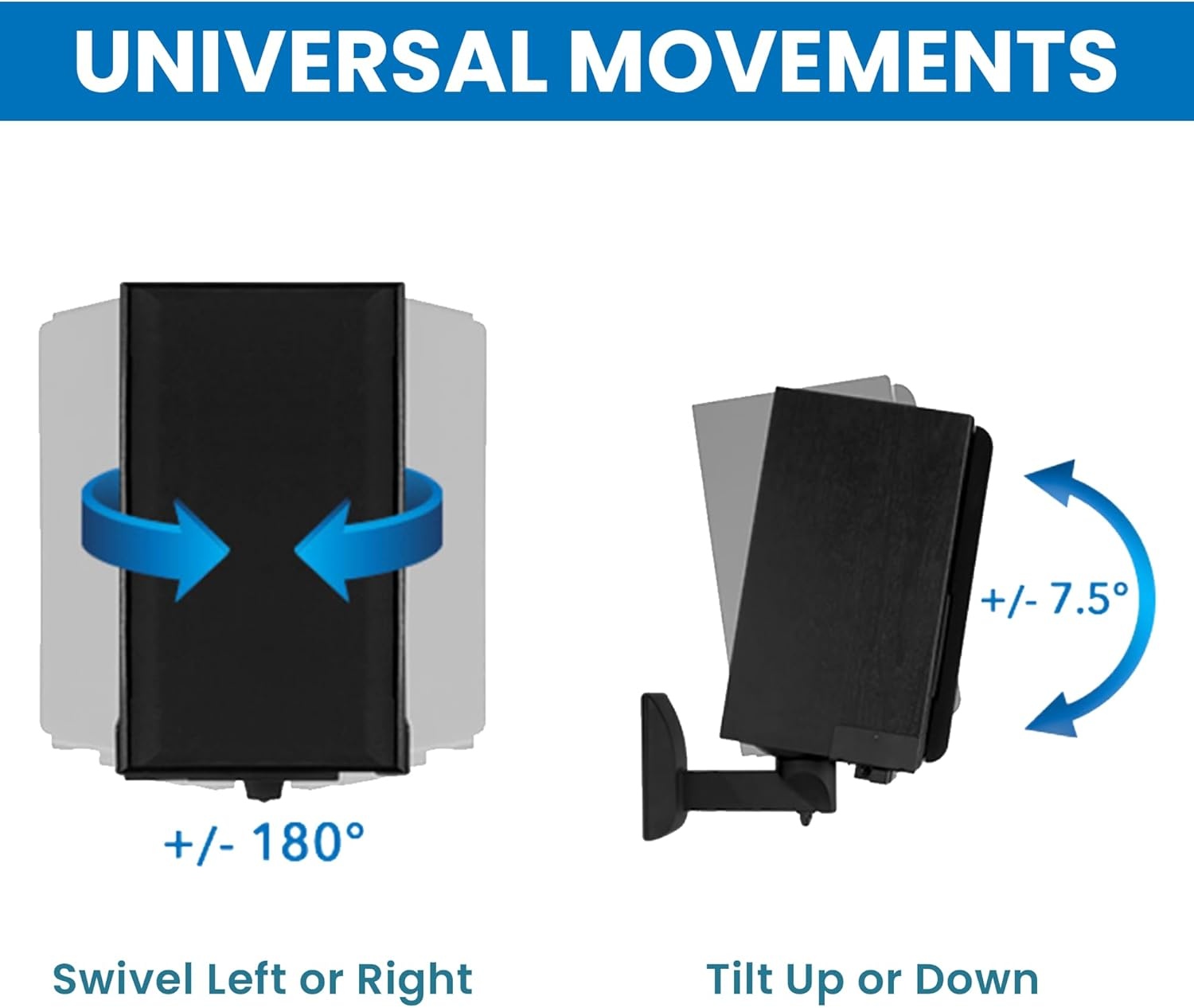 image:imageMountIt Bookshelf Speaker Wall Mount Pair of Universal Side Clamping Speaker Shelf Wall Mounting Brackets for Large or Small Speakers 2 Full Motion Mounts 55 Lbs Capacity Black MISB37