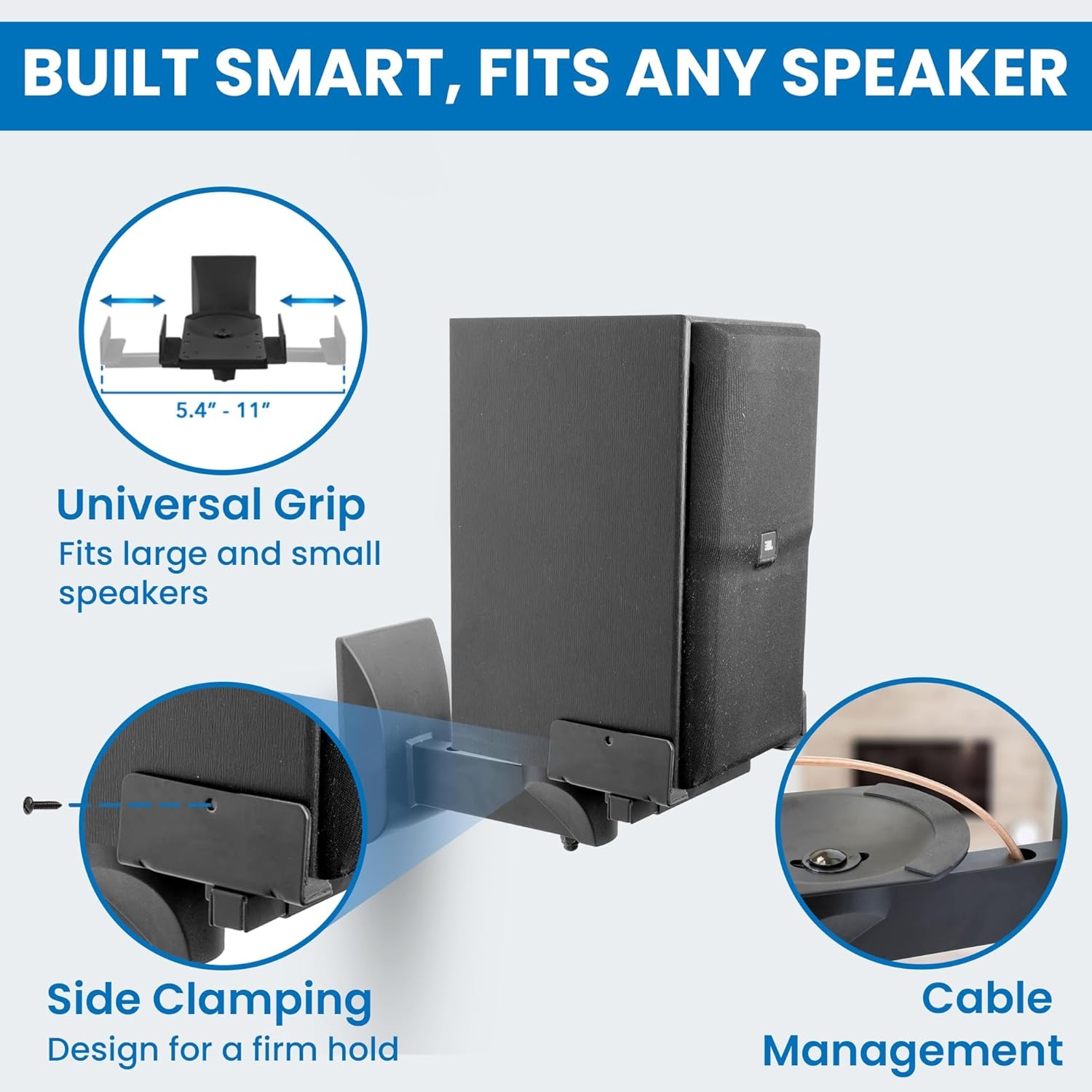 image:imageMountIt Bookshelf Speaker Wall Mount Pair of Universal Side Clamping Speaker Shelf Wall Mounting Brackets for Large or Small Speakers 2 Full Motion Mounts 55 Lbs Capacity Black MISB37