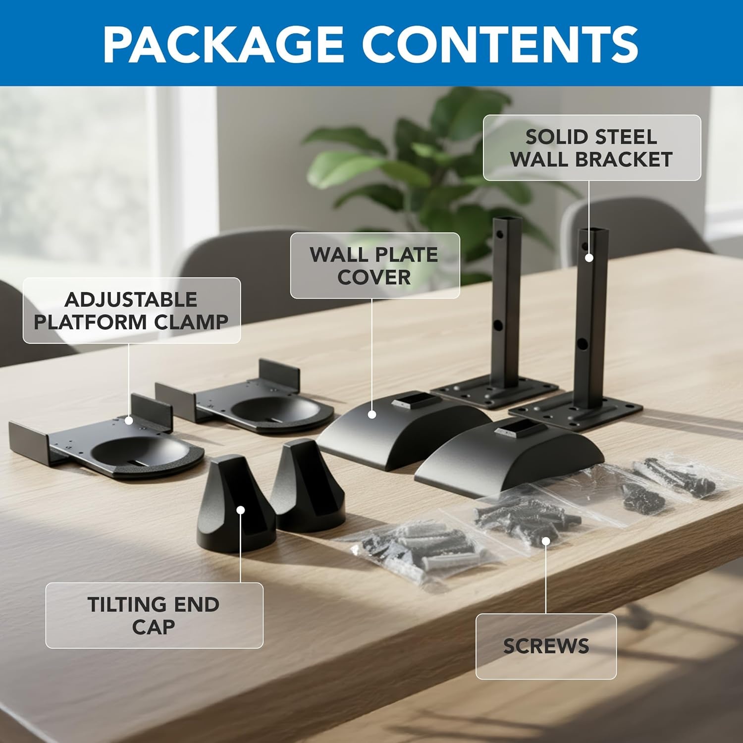 image:imageMountIt Bookshelf Speaker Wall Mount Pair of Universal Side Clamping Speaker Shelf Wall Mounting Brackets for Large or Small Speakers 2 Full Motion Mounts 55 Lbs Capacity Black MISB37