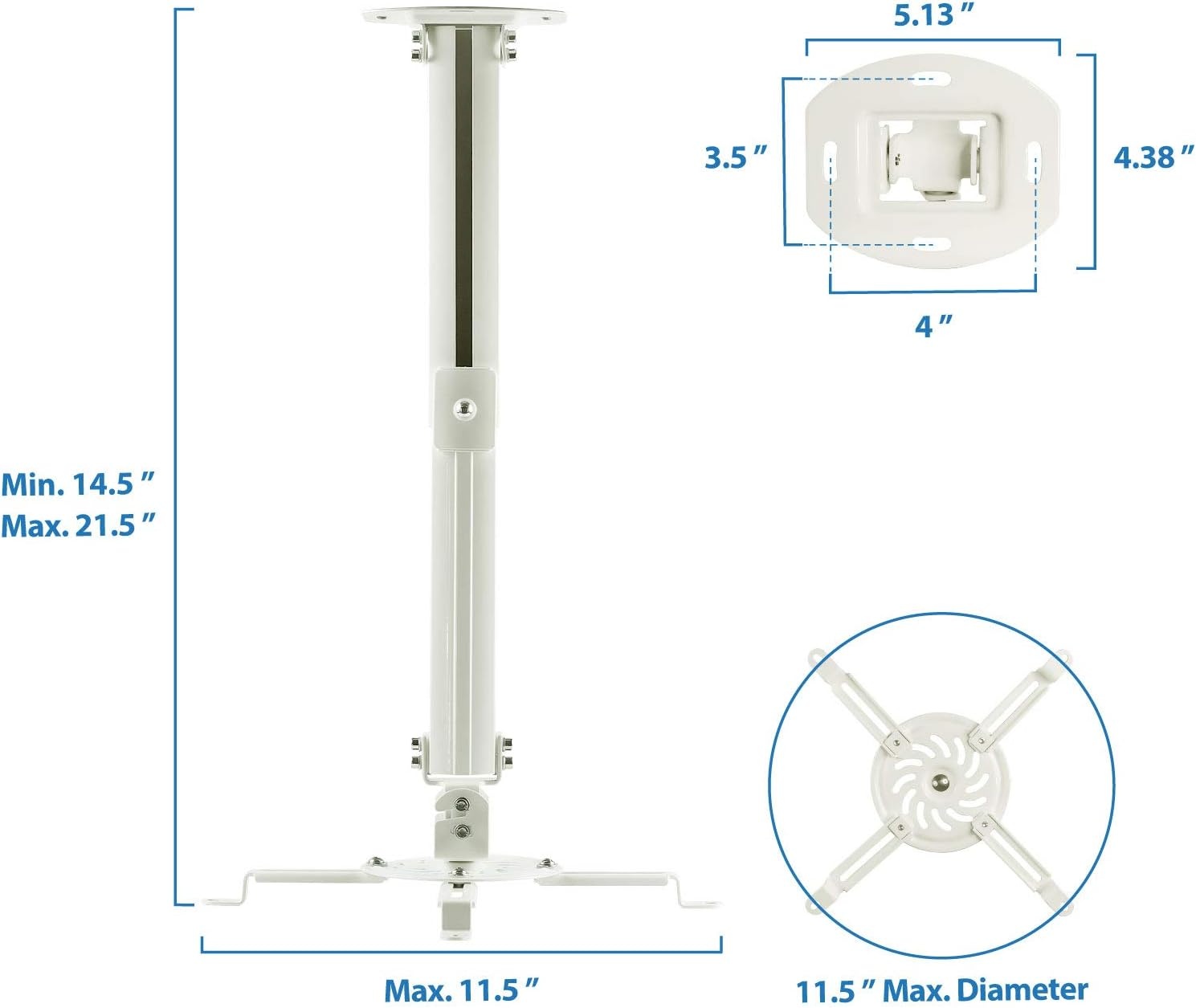 image:imageMountIt Ceiling Projector Mount Full Motion and Height Adjustable from 145215 Inches Universal Bracket Fits Epson Optoma Benq and Viewsonic Projectors 30 Lbs Capacity Medium