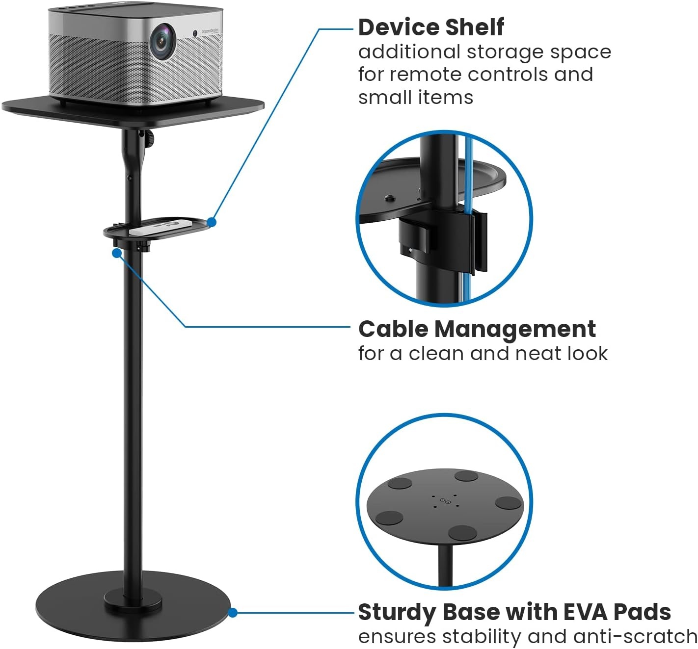 image:imageMountIt Floor Projector Stand 2 Mounting Options 14 Screw and Platform Portable Projector Stand For Mini Projectors Adjustable Height Floor Stand 132 lb load For Home Office Studio DJs