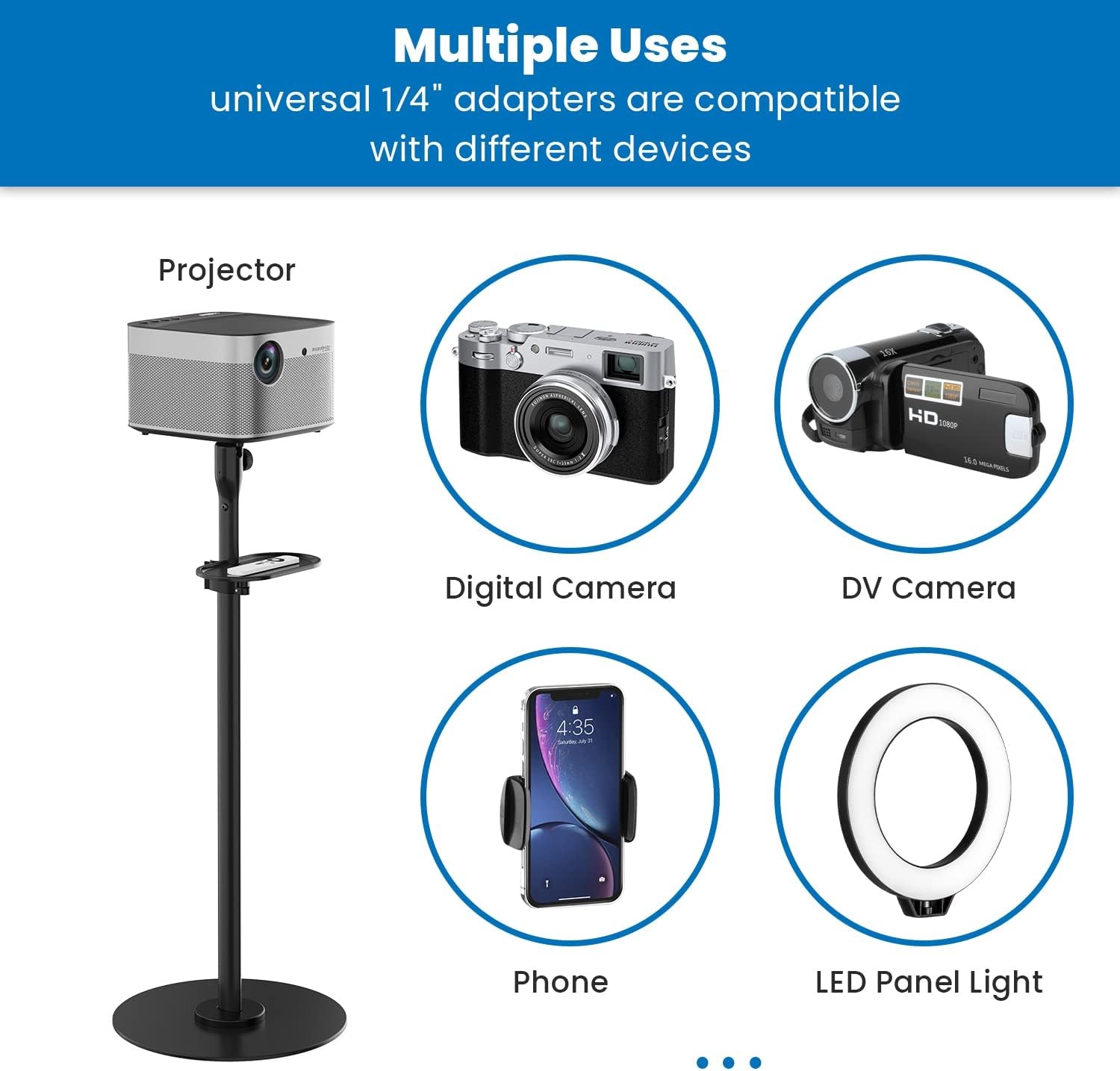 image:imageMountIt Floor Projector Stand 2 Mounting Options 14 Screw and Platform Portable Projector Stand For Mini Projectors Adjustable Height Floor Stand 132 lb load For Home Office Studio DJs
