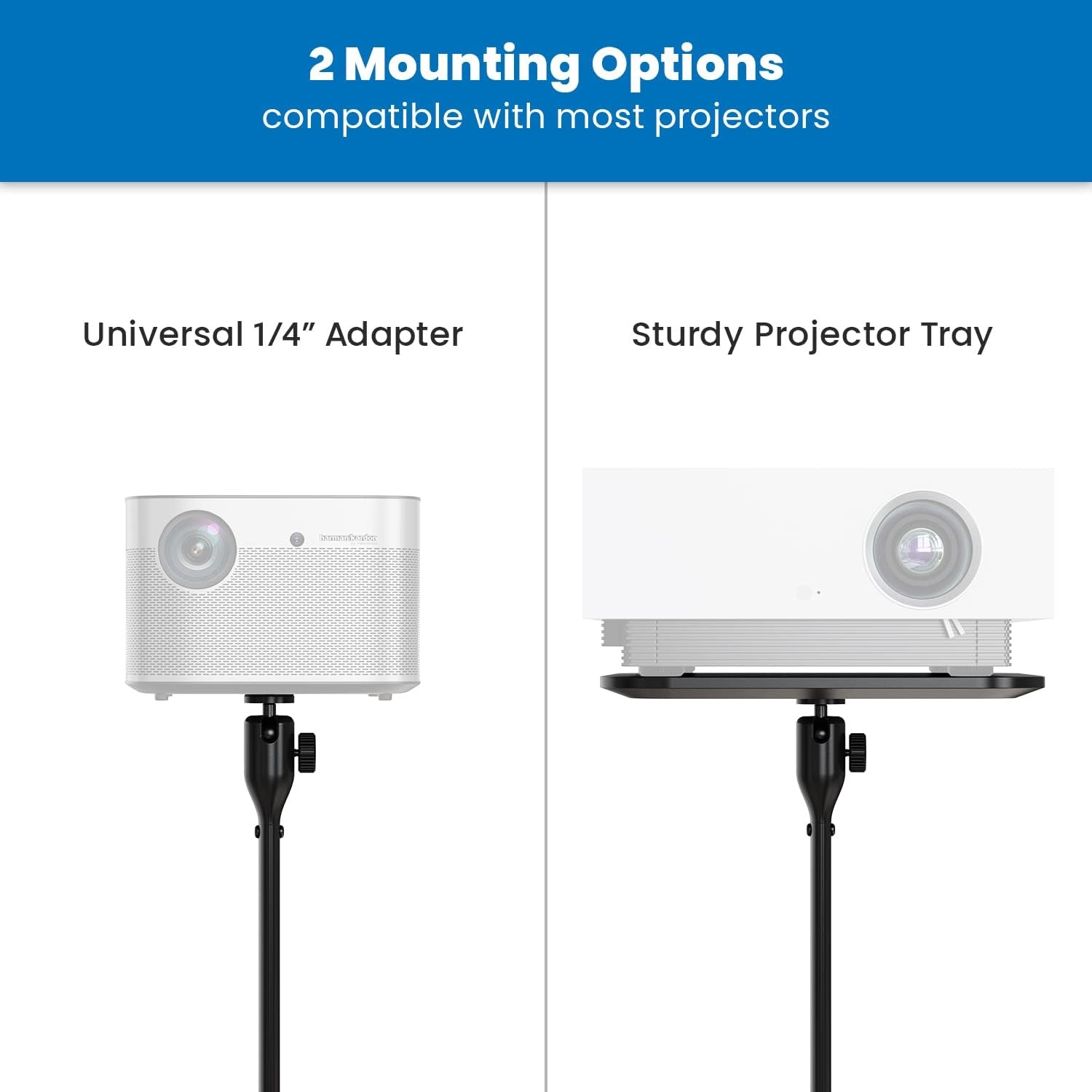 image:imageMountIt Floor Projector Stand 2 Mounting Options 14 Screw and Platform Portable Projector Stand For Mini Projectors Adjustable Height Floor Stand 132 lb load For Home Office Studio DJs