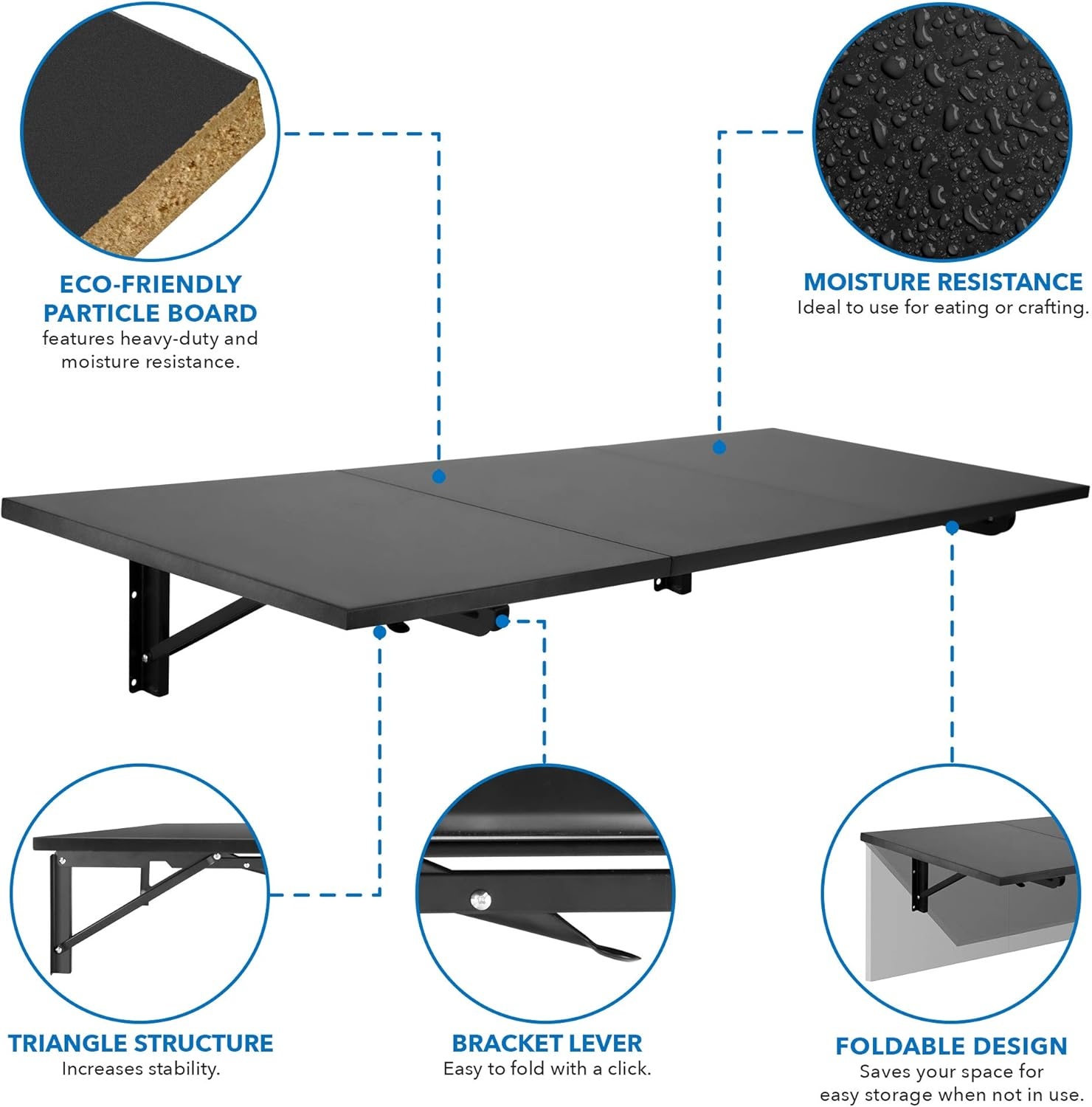 image:imageMountIt Heavy Duty Drop Down Table Wall Mounted Drop Leaf Tables 45x15x7 Inches Collapsible Folding Workbench for Home Office Laundry Room Garage Basement Bar Study or Kitchen BlackBlack