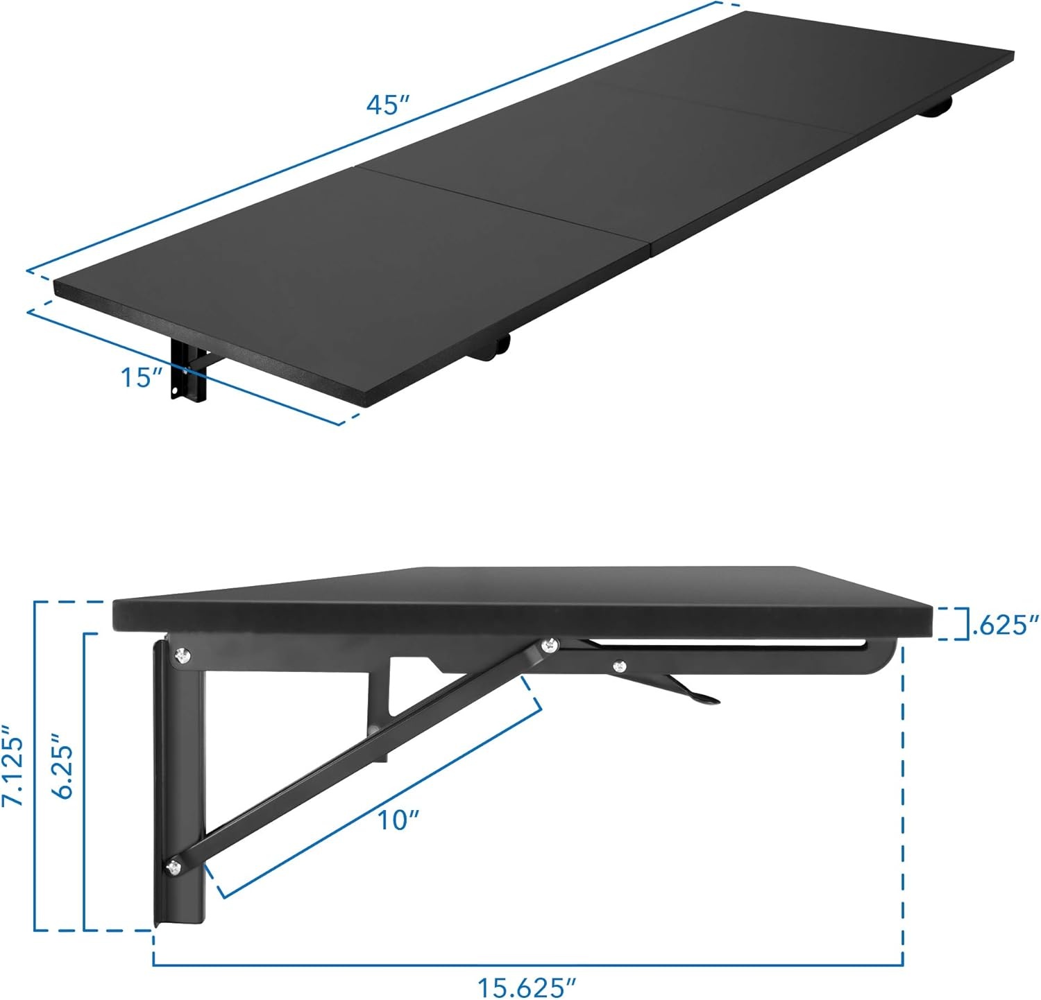image:imageMountIt Heavy Duty Drop Down Table Wall Mounted Drop Leaf Tables 45x15x7 Inches Collapsible Folding Workbench for Home Office Laundry Room Garage Basement Bar Study or Kitchen BlackBlack