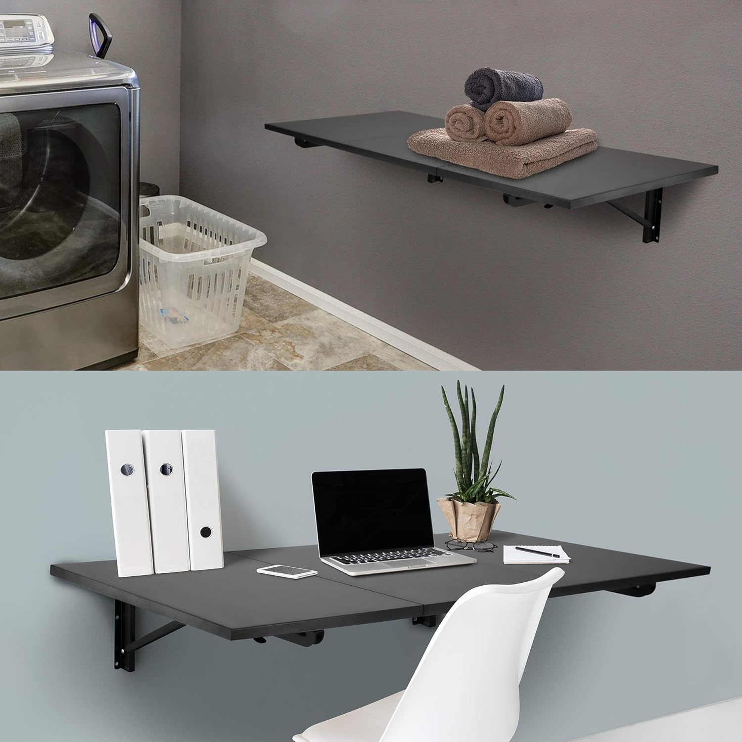 image:imageMountIt Heavy Duty Drop Down Table Wall Mounted Drop Leaf Tables 45x15x7 Inches Collapsible Folding Workbench for Home Office Laundry Room Garage Basement Bar Study or Kitchen BlackBlack