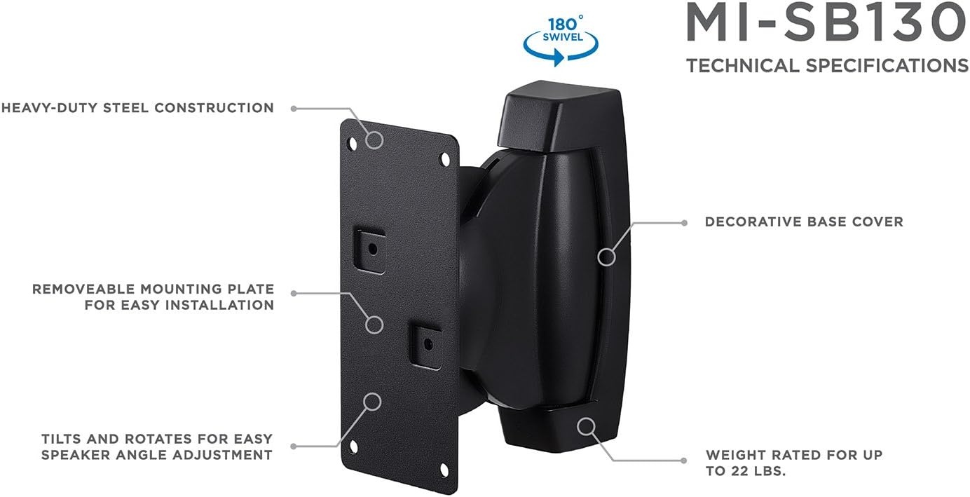 image:imageMountIt HeavyDuty Speaker Wall Mount Universal Adjustable Design for Bookshelf Large or Small Speakers 1 Pair 22 Lbs Capacity Black