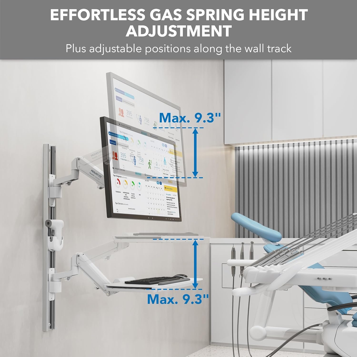 image:imageMountIt MedHub Medical Workstation Wall Mount with Wall Track Dual Gas Spring Monitor amp Keyboard Arms Folding Keyboard Tray Scanner Holder VESA 1743 Exam Rooms Clinics amp Dental