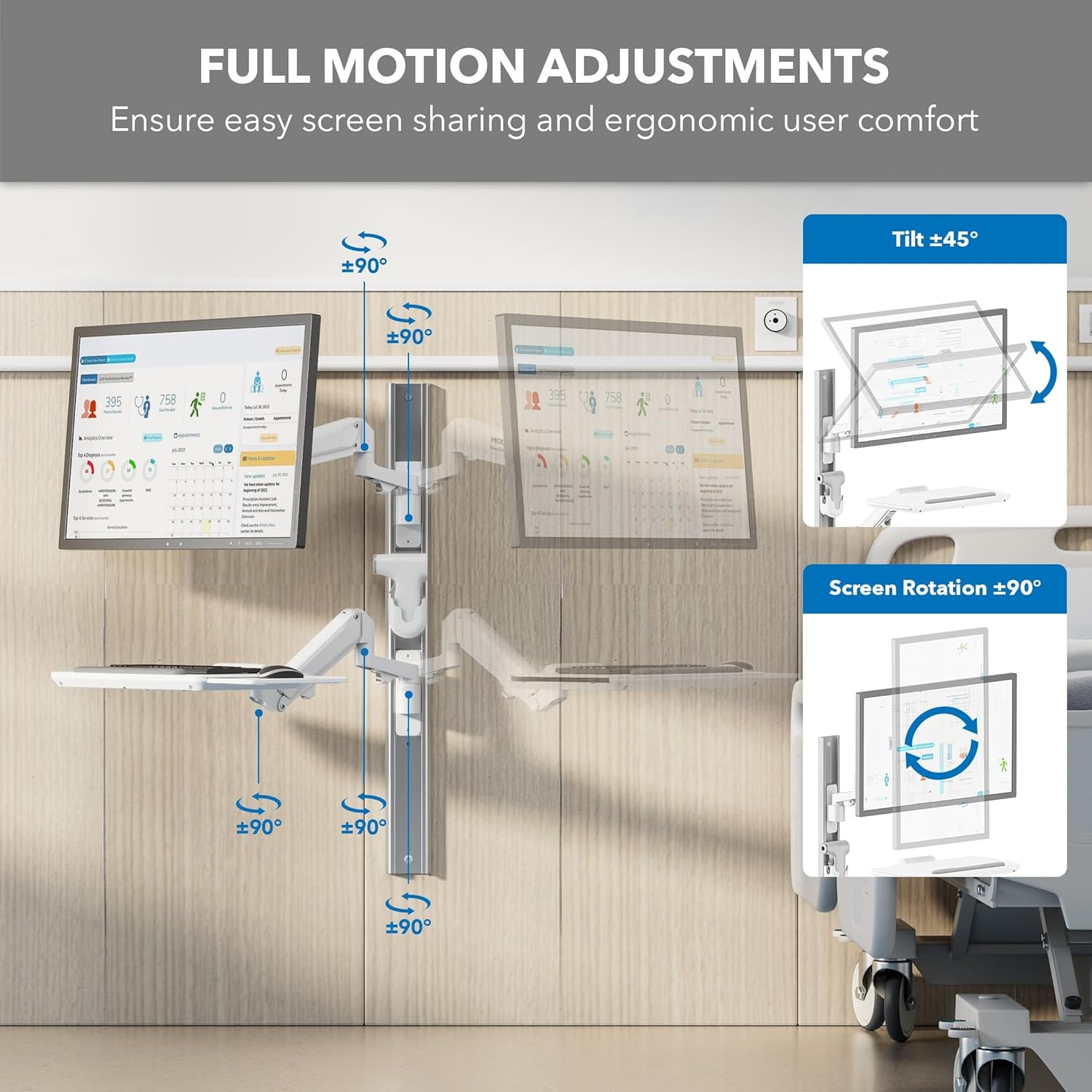 image:imageMountIt MedHub Medical Workstation Wall Mount with Wall Track Dual Gas Spring Monitor amp Keyboard Arms Folding Keyboard Tray Scanner Holder VESA 1743 Exam Rooms Clinics amp Dental